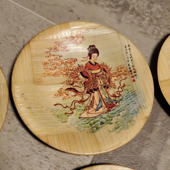 Vintage Bamboo Asian Set 6 Coasters - Picture 5 of 7
